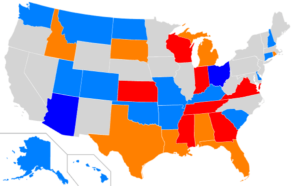 Illustration of the United States of America with states in various colors