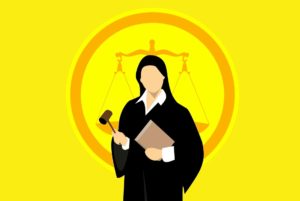 Illustration of a woman judge holding a book and gavel