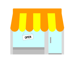 Illustration of the outside of a business with an open sign