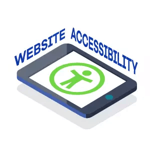 Illustration of a tablet with the words "website accessibility"